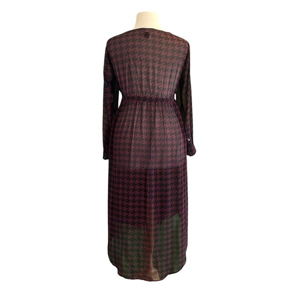 Torrid Long Sleeve Scoop Neck Burgundy Houndstooth Chiffon Button Tunic Size 1X - Picture 5 of 7